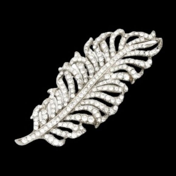 Ben-Amun Oversized Feather/Leaf Brooch with Swarovski Crystals - Picture 1 of 12